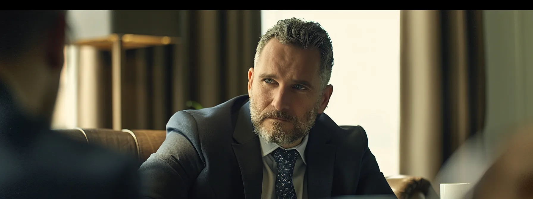 a lawyer confidently negotiating a settlement offer with a serious demeanor.