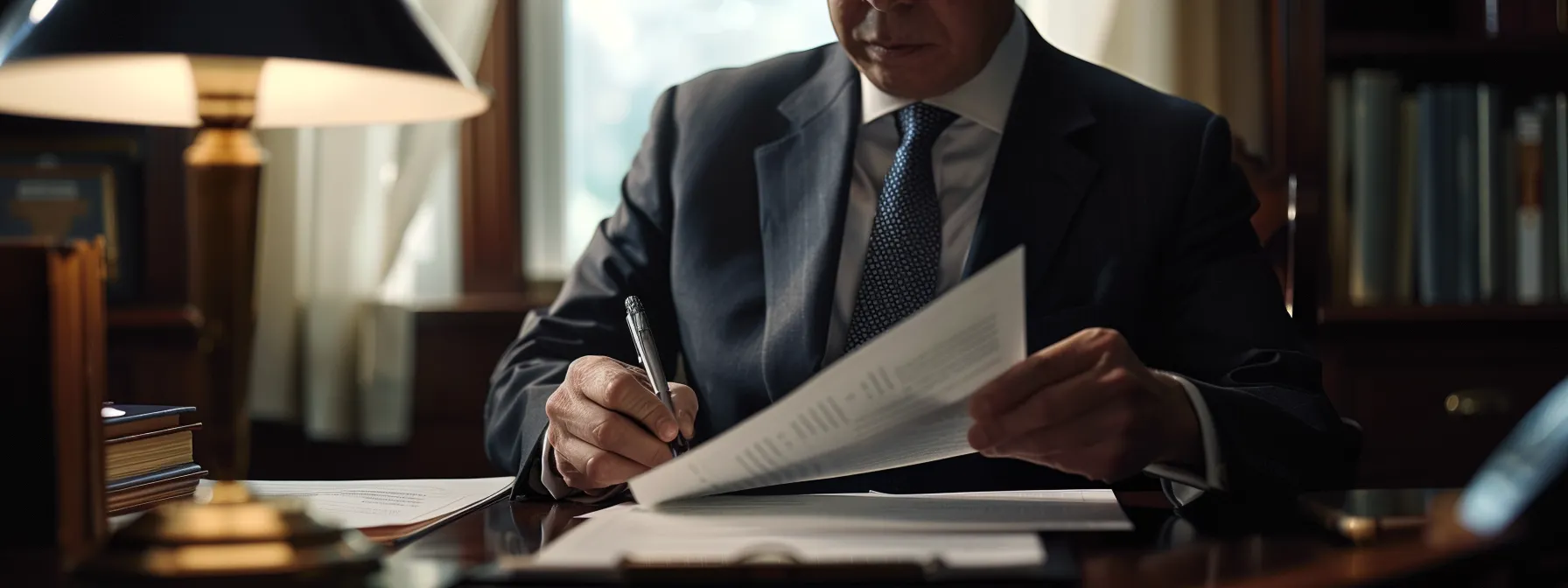 a personal injury lawyer reviewing medical and police reports.