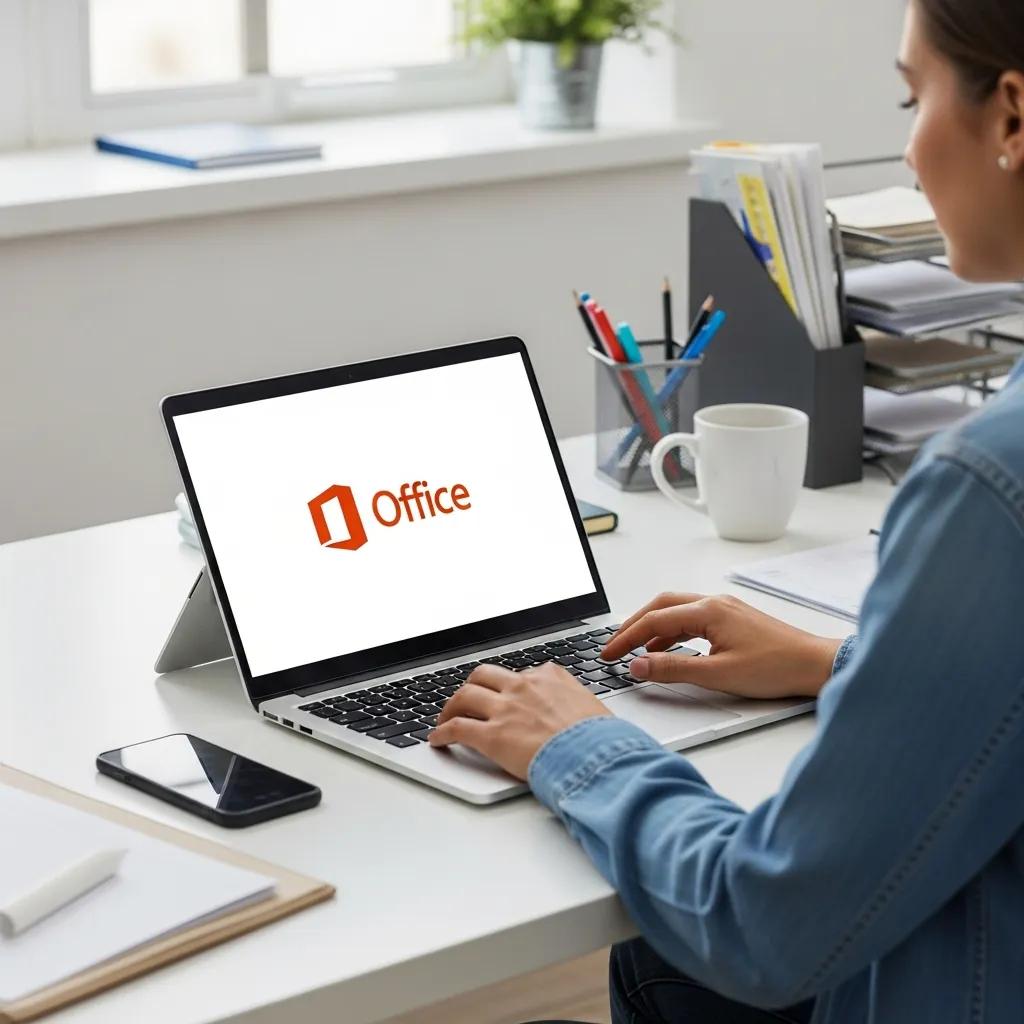 Person activating Microsoft Office at a modern workspace